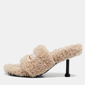 Balenciaga Beige Faux Shearling Fur Furry Slide Sandals Size 38, Sandals - Luxury Closet catalog