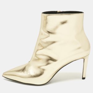 Balenciaga Gold Leather Pointed Toe Ankle Length Boots Size 38, Boots - Luxury Closet catalog