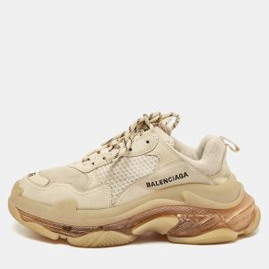 Balenciaga Cream Faux Leather and Mesh Triple S Clear Lace Up Sneakers Size 39, Athletic Shoes & Sneakers - Luxury Closet catalog