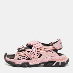 Balenciaga Pink/Black Rubber and Faux Leather Track Sandals Size 36, Sandals - Luxury Closet catalog