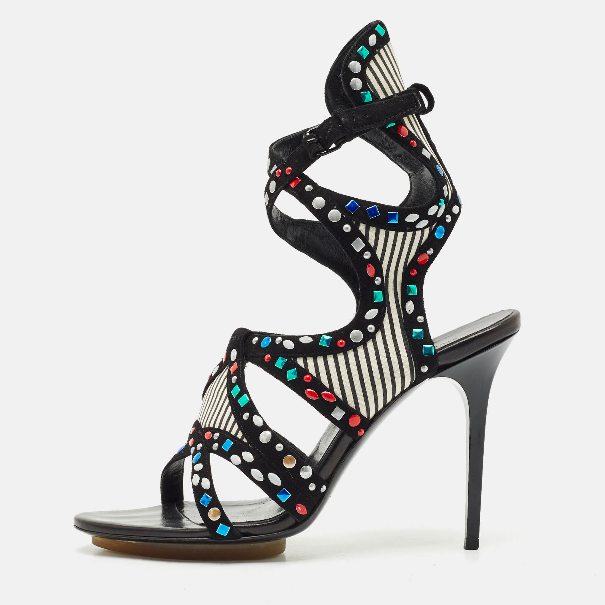 Balenciaga Multicolor Suede and Leather Cutout Ankle Wrap Sandals Size 40, Sandals - Luxury Closet catalog