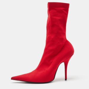 Balenciaga Red Stretch Fabric Knife Pointed Toe Sock Mid Calf Boots Size 39, Boots - Luxury Closet catalog