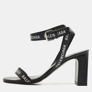 Balenciaga Black Logo Print Leather Ankle Strap Sandals Size 38, Sandals - Luxury Closet catalog