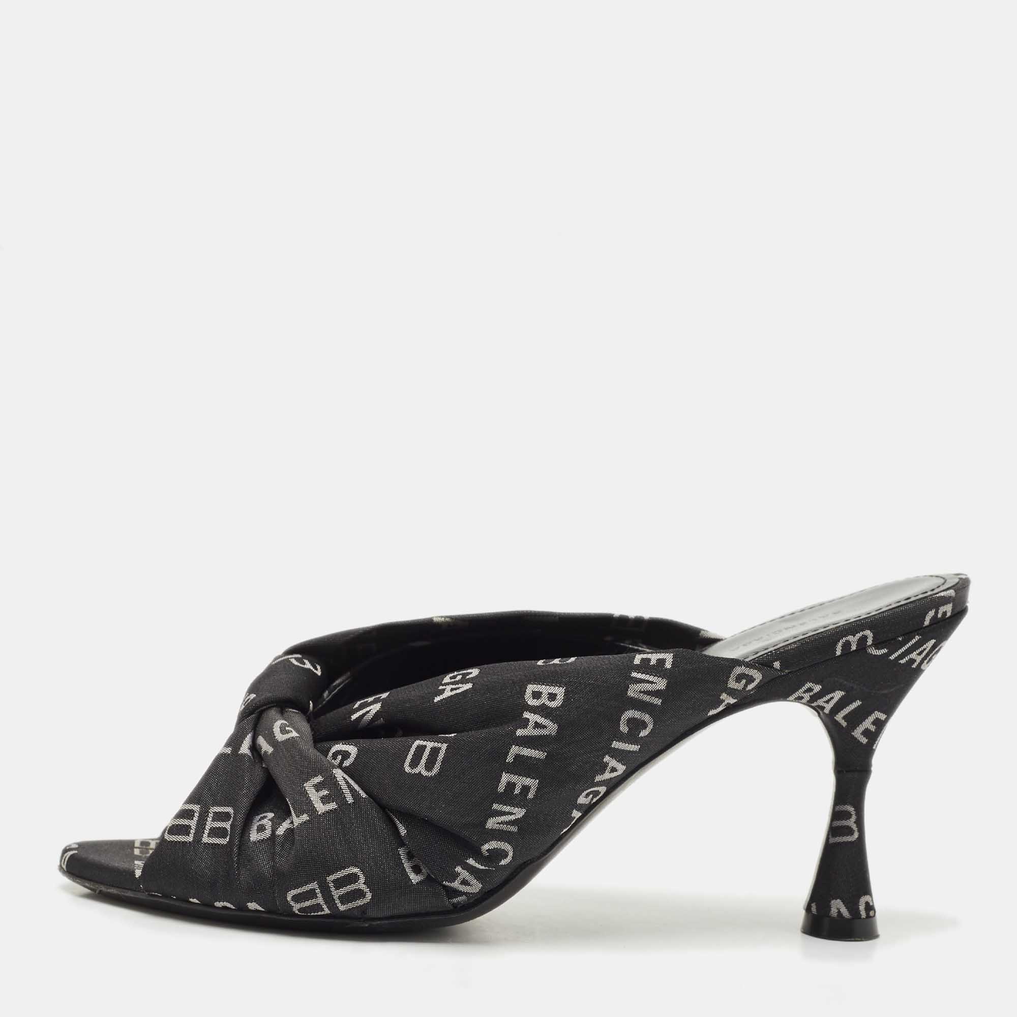 Balenciaga Black Fabric Logo Drapy Mules Size 38, Sandals - Luxury Closet catalog
