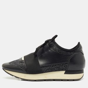 Balenciaga Black/Silver Fabric and Leather Race Runner Lace Up Sneakers Size 38, Athletic Shoes & Sneakers - Luxury Closet catalog