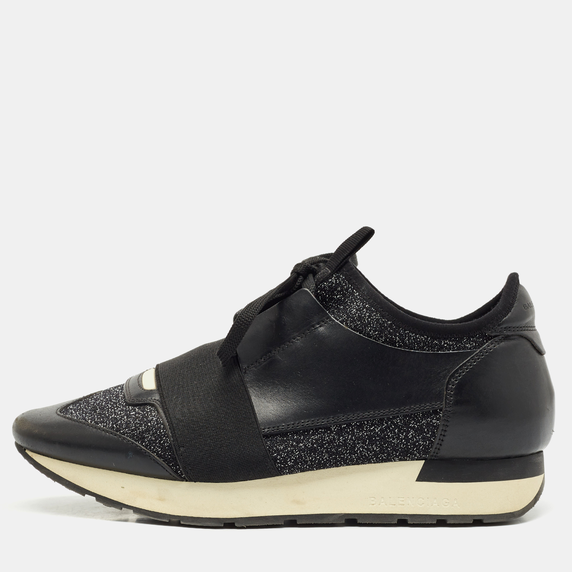 Balenciaga Black/Silver Fabric and Leather Race Runner Lace Up Sneakers Size 38, Athletic Shoes & Sneakers - Luxury Closet catalog
