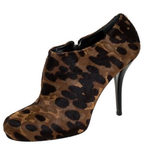 Balenciaga Brown/Black Leopard Print Calfhair Zip Booties Size 39, Boots - Luxury Closet catalog