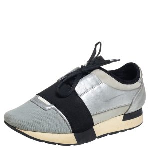 Balenciaga Grey/Silver Leather And Knit Fabric Race Runner Sneakers Size 38, Athletic Shoes & Sneakers - Luxury Closet catalog