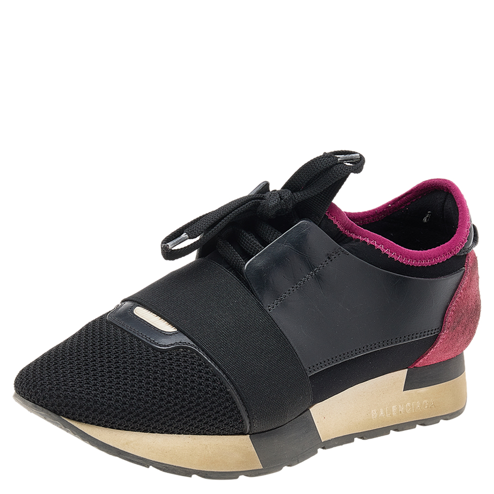 Balenciaga Black/Fuchsia Leather And Mesh Race Runner Sneakers Size 37, Athletic Shoes & Sneakers - Luxury Closet catalog