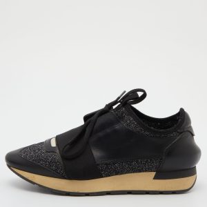 Balenciaga Black Leather and Glitter Fabric Race Runner Sneakers Size 38, Athletic Shoes & Sneakers - Luxury Closet catalog