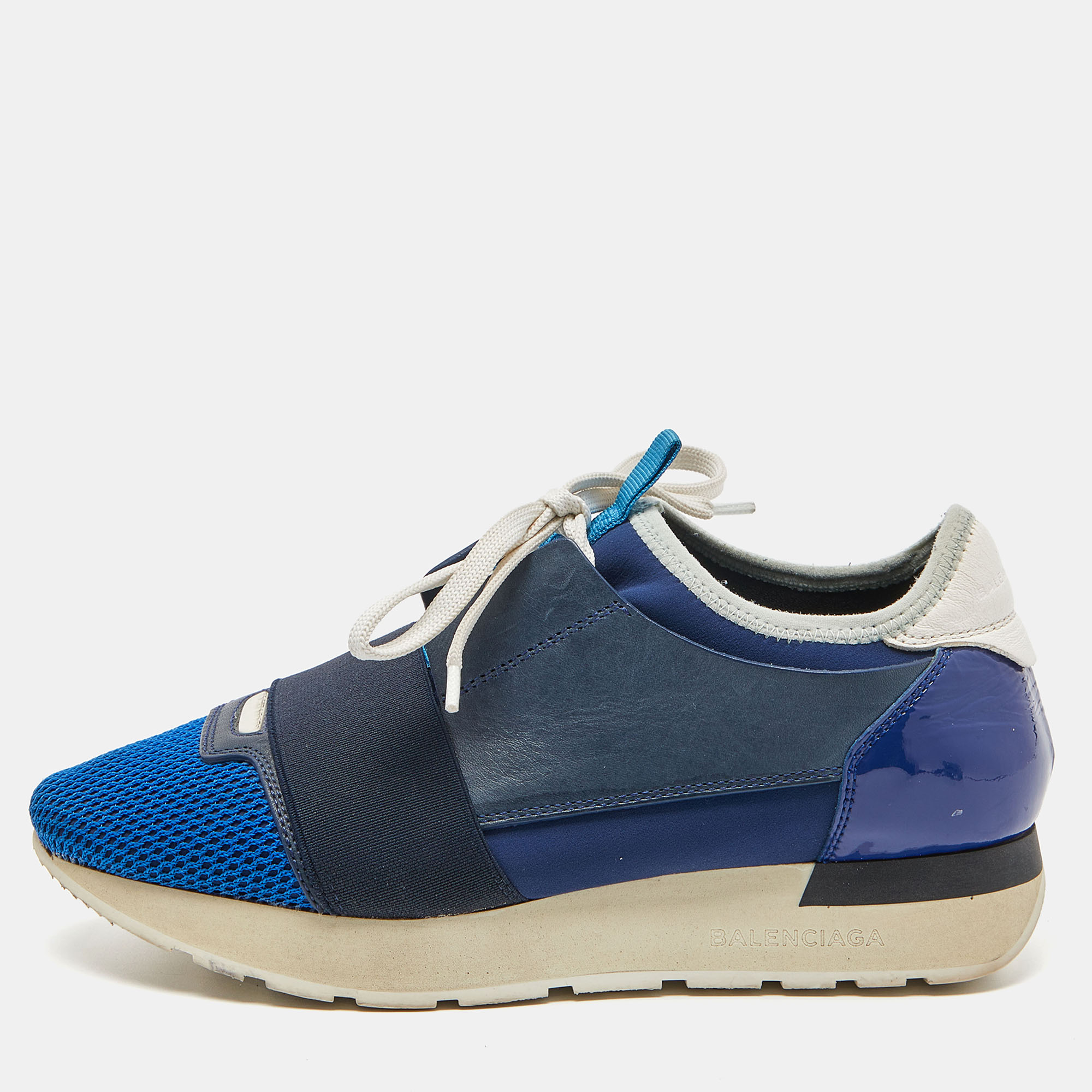 Balenciaga Blue/White Patent,Mesh and Leather Race Runner Sneakers Size 36, Athletic Shoes & Sneakers - Luxury Closet catalog