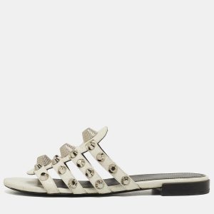Balenciaga White Leather Studded Arena Flat Slides Size 38, Flats - Luxury Closet catalog