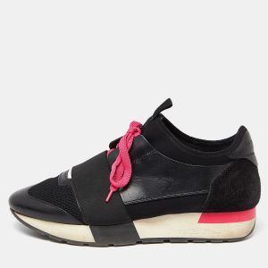 Balenciaga Black/Pink Leather,Suede and Mesh Race Runner Sneakers Size 37, Athletic Shoes & Sneakers - Luxury Closet catalog