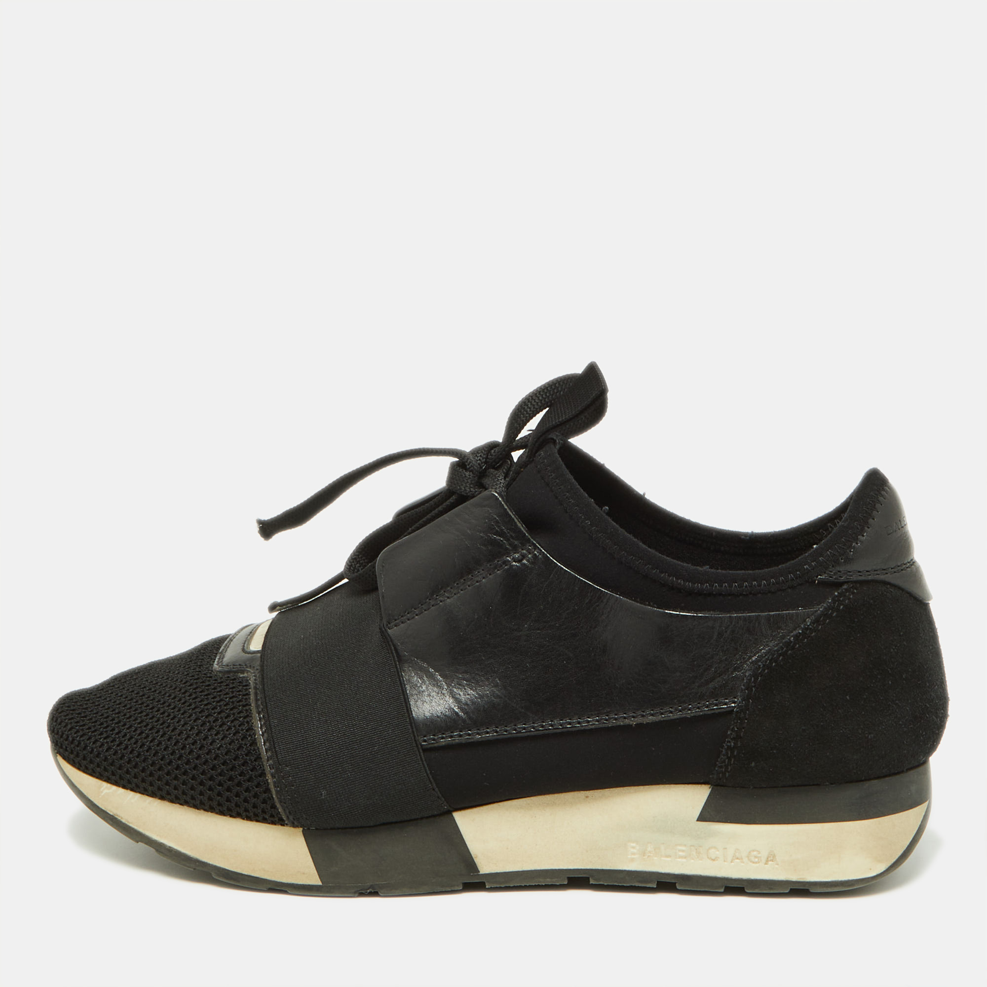 Balenciaga Black Leather,Suede and Mesh Race Runner Sneakers Size 39, Athletic Shoes & Sneakers - Luxury Closet catalog