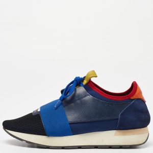 Balenciaga Navy Blue Leather,Suede,Neoprene and Mesh Race Runner Sneakers Size 38, Athletic Shoes & Sneakers - Luxury Closet catalog