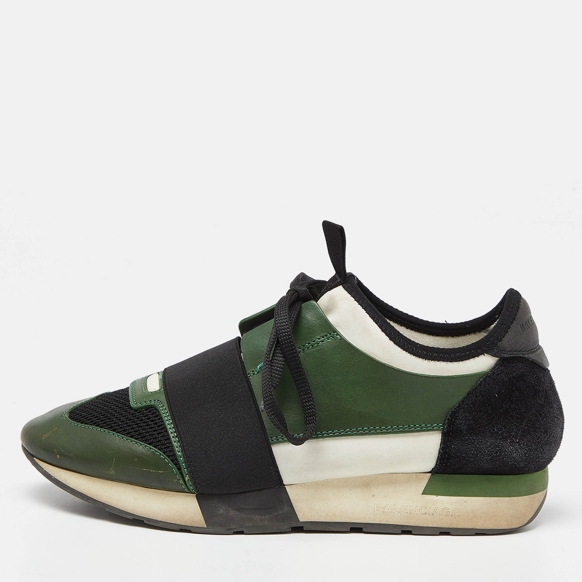 Balenciaga Green/Black Leather and Mesh Race Runner Sneakers Size 38, Athletic Shoes & Sneakers - Luxury Closet catalog