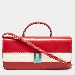 Bally Red/White Leather East/West Ollam Brief Top Handle Bag, Satchels - Luxury Closet