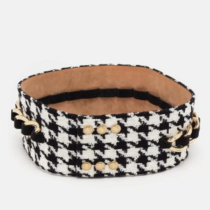 Balmain Black/White Tweed Chainlink Wide Waist Belt, Belt Buckles - Luxury Closet catalog