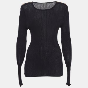 Balmain Black Rib Knit Button Detail Sweater M, Sweaters & Cardigans - Luxury Closet catalog