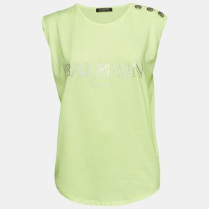 Balmain Fluorescent Green Logo Print Jersey Sleeveless T-Shirt M, Shirts & Tops - Luxury Closet catalog