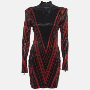 Balmain Black/Red Chevron Patterned Crystal Embellished Jersey Mini Dress M, Dresses - Luxury Closet catalog