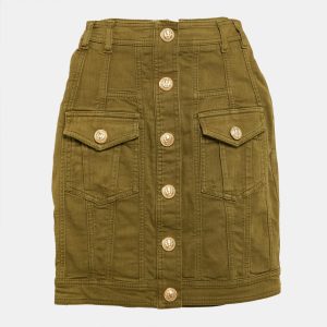 Balmain Olive Green Distressed Denim Accents Mini Skirt S, Skirts - Luxury Closet catalog
