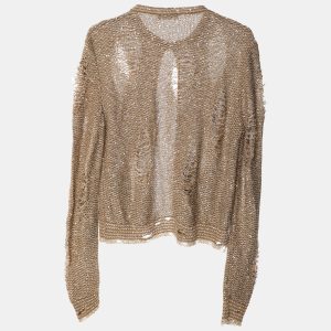 Balmain Brown Distressed Knitted Sequin Embellished Cardigan M, Sweaters & Cardigans - Luxury Closet catalog