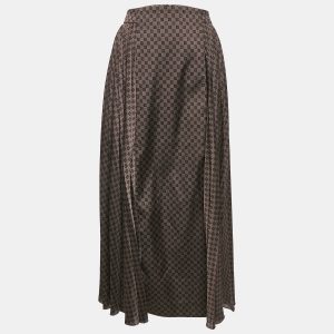 Balmain Brown  Monogram Print Satin Pleated Midi Skirt M, Skirts - Luxury Closet catalog
