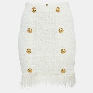 Balmain White Tweed Button Detail Pencil Skirt M, Skirts - Luxury Closet catalog