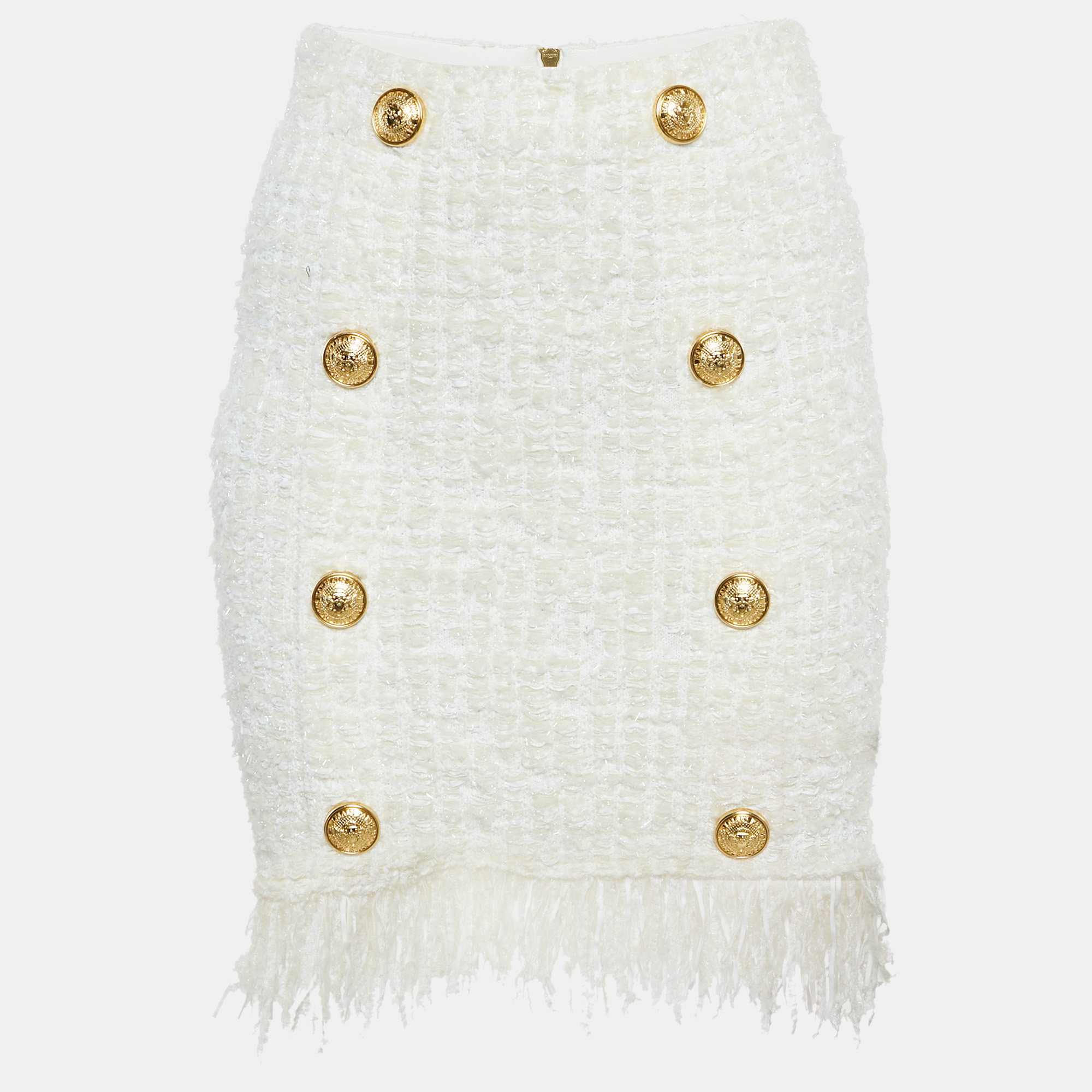 Balmain White Tweed Button Detail Pencil Skirt M, Skirts - Luxury Closet catalog