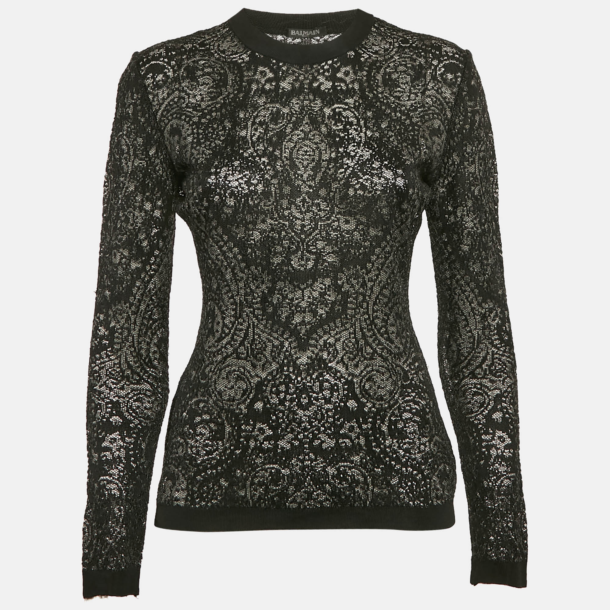 Balmain Black Patterned Mesh Sheer Pullover M, Sweaters & Cardigans - Luxury Closet catalog