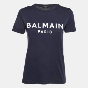 Balmain Blue Logo Printed Cotton Buttons Detail Half Sleeve T-Shirt XS, Shirts & Tops - Luxury Closet catalog