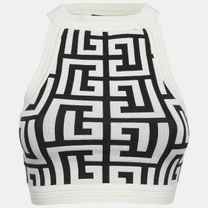 Balmain White/Black Monogram Knit Sleeveless Crop Top S, Shirts & Tops - Luxury Closet catalog