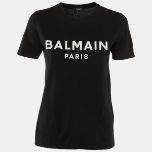 Balmain Black Logo Flock Print Cotton Crew Neck T-Shirt XS, Shirts & Tops - Luxury Closet catalog