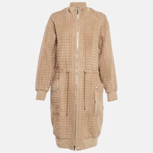 Balmain Beige Suede Zip-Up Quilted Long Coat M, Coats & Jackets - Luxury Closet catalog