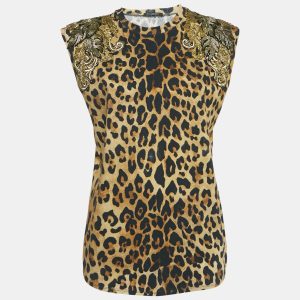 Balmain Brown Leopard Print Embellished Cotton Blend Knit Tank Top M, Shirts & Tops - Luxury Closet catalog