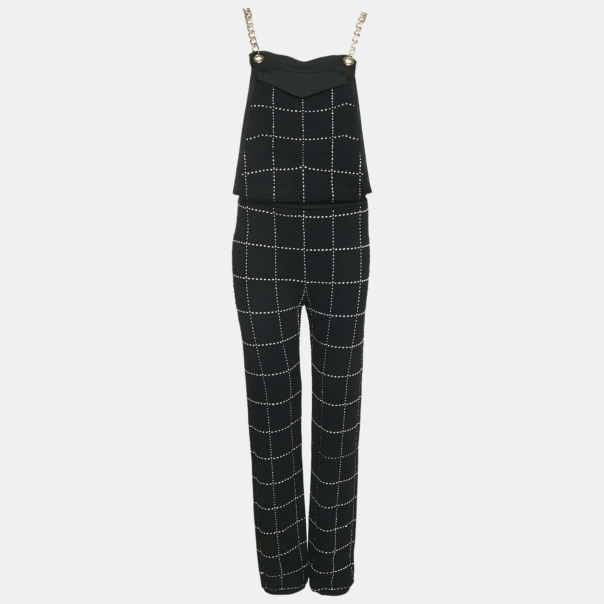 Balmain Black Patterned Knit Chain Strap Detail Jumpsuit M, Suits - Luxury Closet catalog