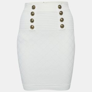 Balmain White Stretch Button Embellished Knit Mini Skirt S, Skirts - Luxury Closet catalog