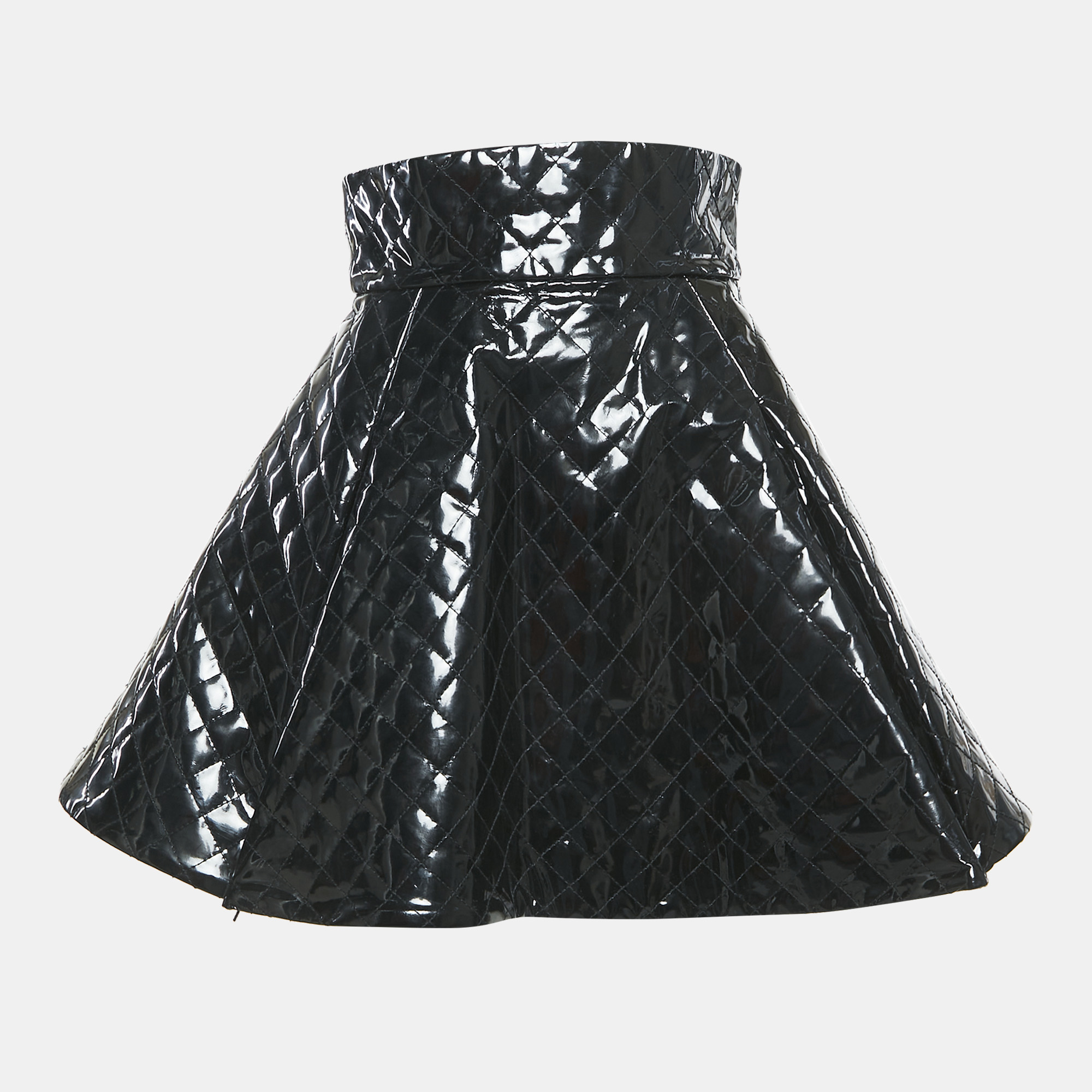 Balmain Black Quilted Patent Leather Flared Mini Skirt S, Skirts - Luxury Closet catalog