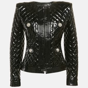Balmain Black Faux Leather Button Detail Quilted Jacket S, Coats & Jackets - Luxury Closet catalog