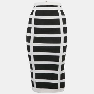 Balmain White/Black Intarsia Knit Zip-Up Pencil Midi Skirt S, Skirts - Luxury Closet catalog