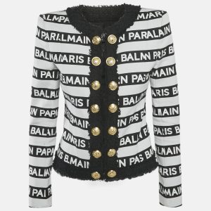 Balmain White/Black Striped Logo Cotton Tweed Trim Blazer M, Coats & Jackets - Luxury Closet catalog