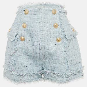 Balmain Blue Tweed Button Detail Fringed Shorts M, Shorts - Luxury Closet catalog