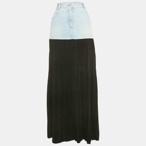 Balmain Blue/Black Denim and Lurex Knit Pleated Maxi Skirt M, Skirts - Luxury Closet catalog