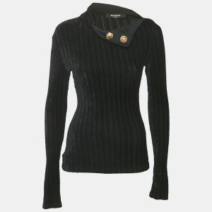 Balmain Black Velvet Rib Knit Pullover S, Sweaters & Cardigans - Luxury Closet catalog