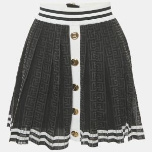 Balmain Black Monogram Mesh Pleated Mini Skirt S, Skirts - Luxury Closet catalog