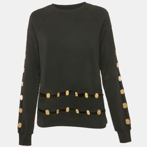 Balmain Black Cotton Knit Coin Embellished Sweatshirt M, Sweaters & Cardigans - Luxury Closet catalog