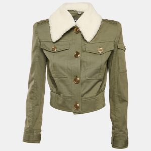 Balmain Green Shearling Collar Gabardine Crop Jacket S, Coats & Jackets - Luxury Closet catalog
