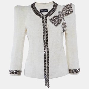 Balmain Ivory Tweed Chain & Bow Embellished Jacket L, Coats & Jackets - Luxury Closet catalog
