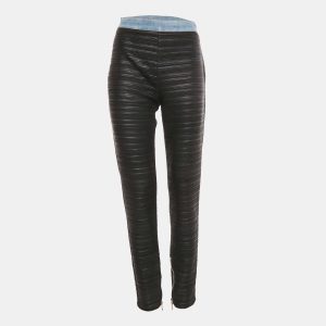 Balmain Black Denim Waist Trim Stretch Crepe Pleated Pants L, Clothing - Luxury Closet catalog